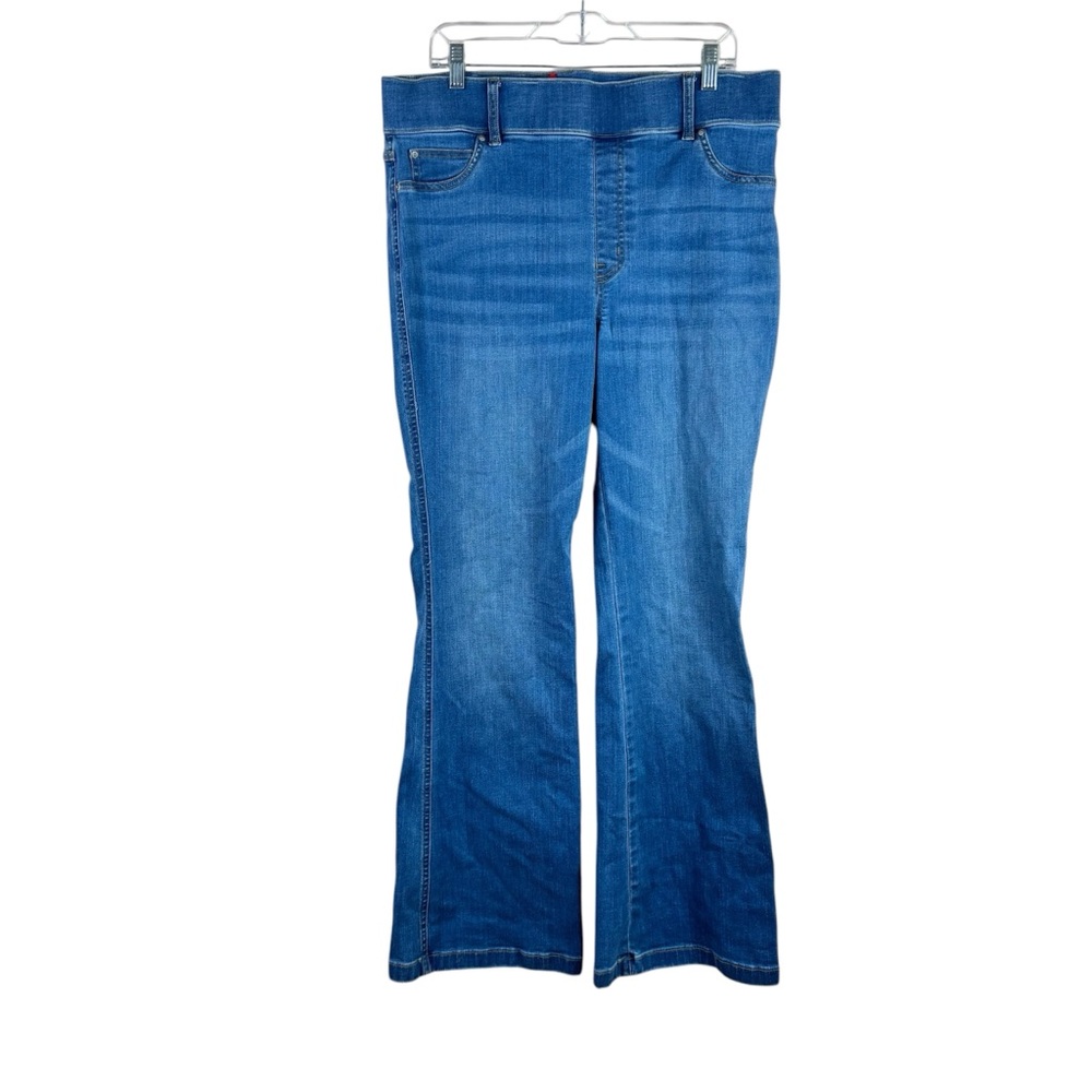 SPANX womens size 1X stretch med wash high rise pull on flare leg denim jeans